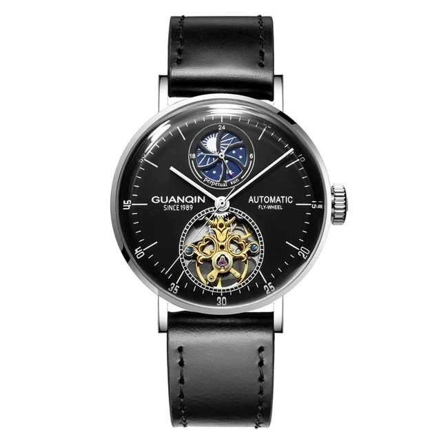 Guanqin GJ16118 Montre squelette mécanique pour homme, engrenages apparents